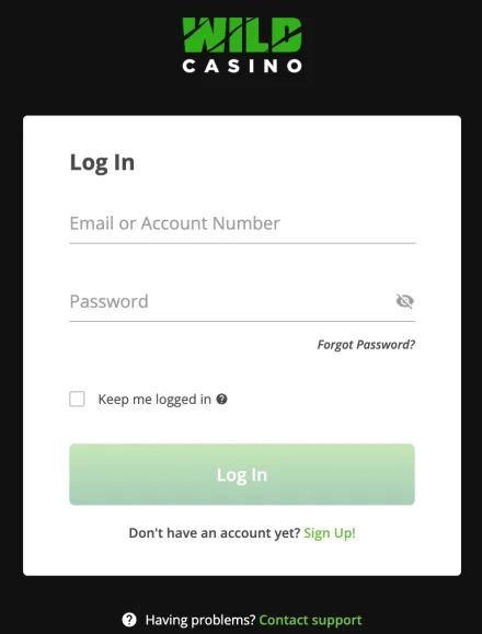 Schermata di registrazione Wild Casino